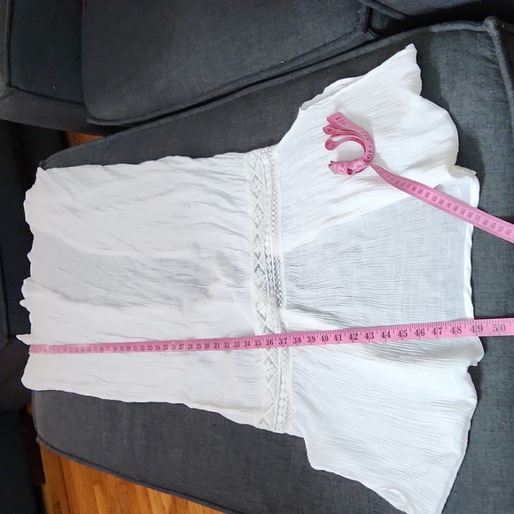 2/$25 or 3/$30 White Boho Maxi Length Kimono Cardigan Duster W/ Tie Front & Lace - Picture 7 of 7